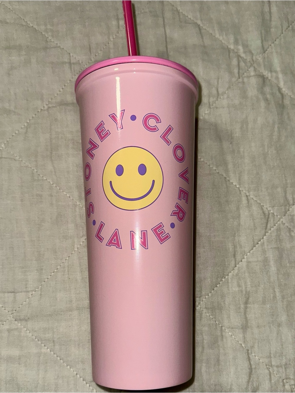 Stoney Clover Lane Pink Smiley Tumbler with Straw